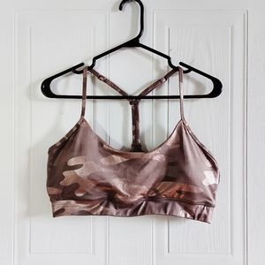 Rose gold and pink camo sports bra